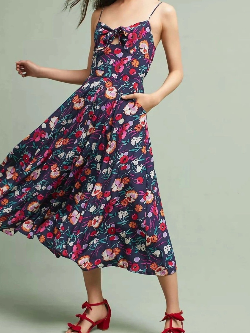 Yumi Kim Navy Floral Print Rivington Valley Pretty Woman Midi Dress Isabeau Silk - Picture 1 of 11